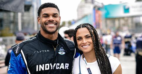 Sydney McLaughlin-Levrone and Andre Levrone Jr. at at the Acura Grand Prix.