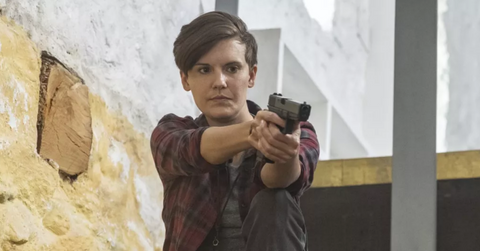 Althea pointing a gun at someone on 'Fear the Walking Dead'.
