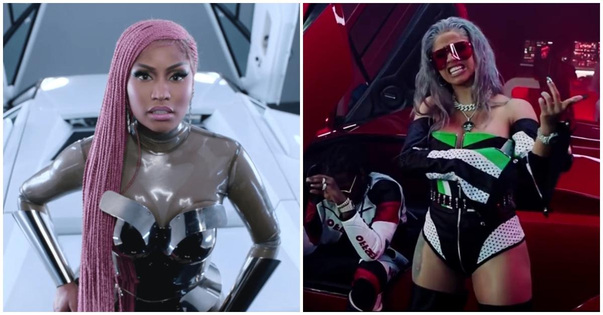 Nicki Minaj and Cardi B. in the music video for "MotorSport"