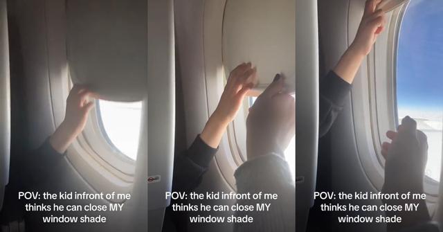 Kid Closes Woman's Airplane Window Screen