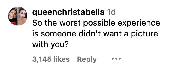 A comment on Elvira's Instagram post detailing the "rude" encounter she had with Ariana Grande.