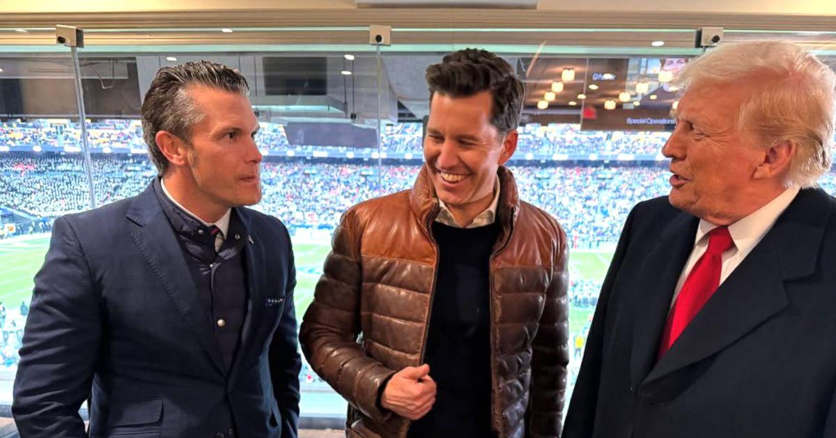 Pete Hegseth, Will Cain, and Donald Trump at the Army/Navy game. 