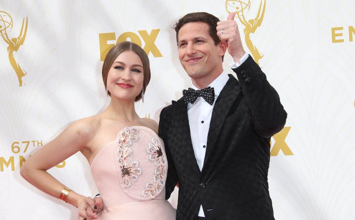 Andy Samberg and his wife at the Emmys in 2015
