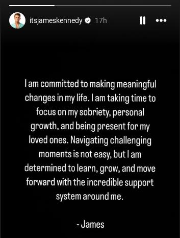 James Kennedy's Statement on Instagram