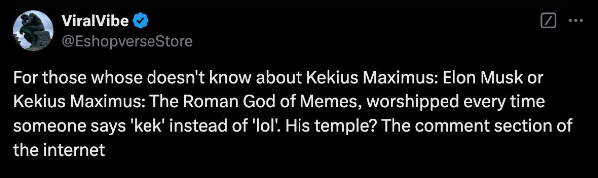 Screenshot of post to X about Kekius Maximus