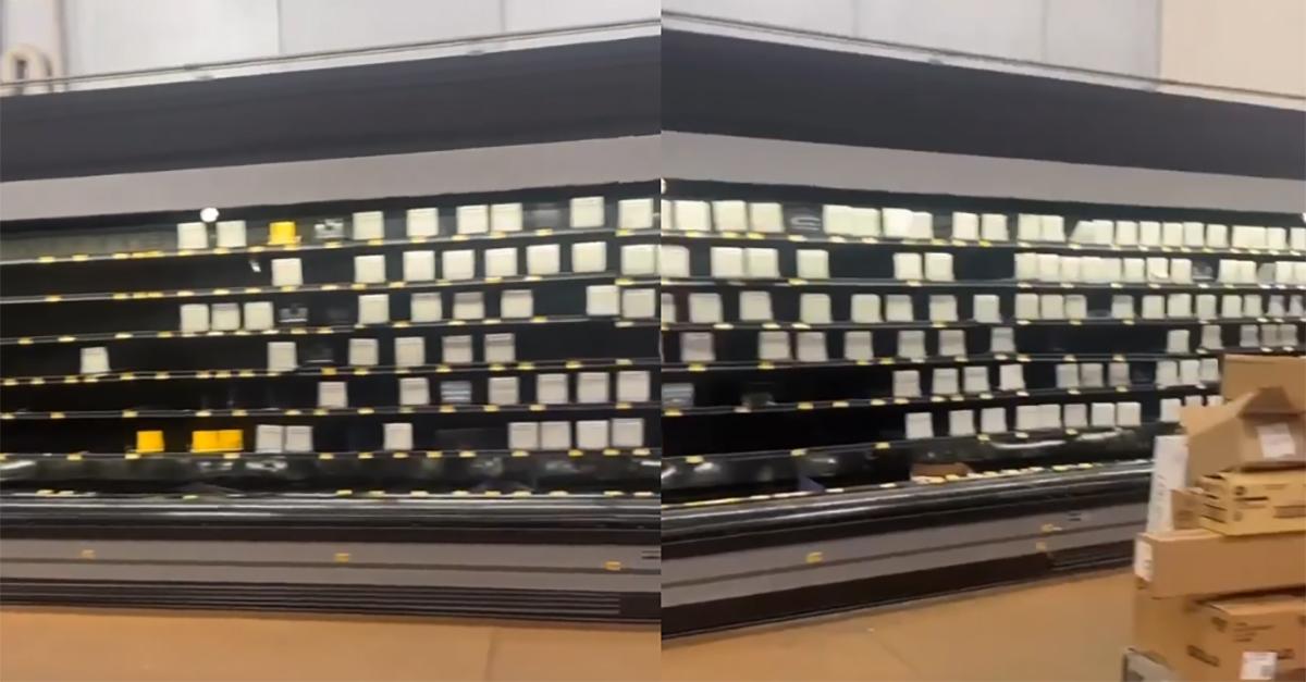 Customer Shows Empty Grocery Shelves Due to Trucker Strike