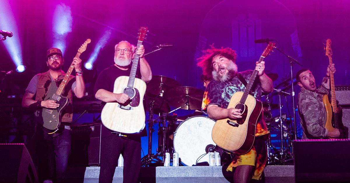 Tenacious D performing on stage at the Shaky Knees Festival. 