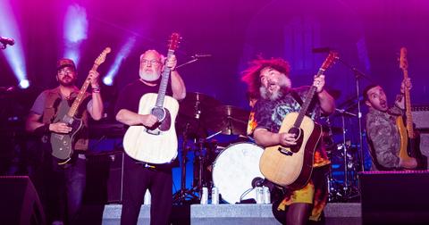 Tenacious D performing on stage at the Shaky Knees Festival.