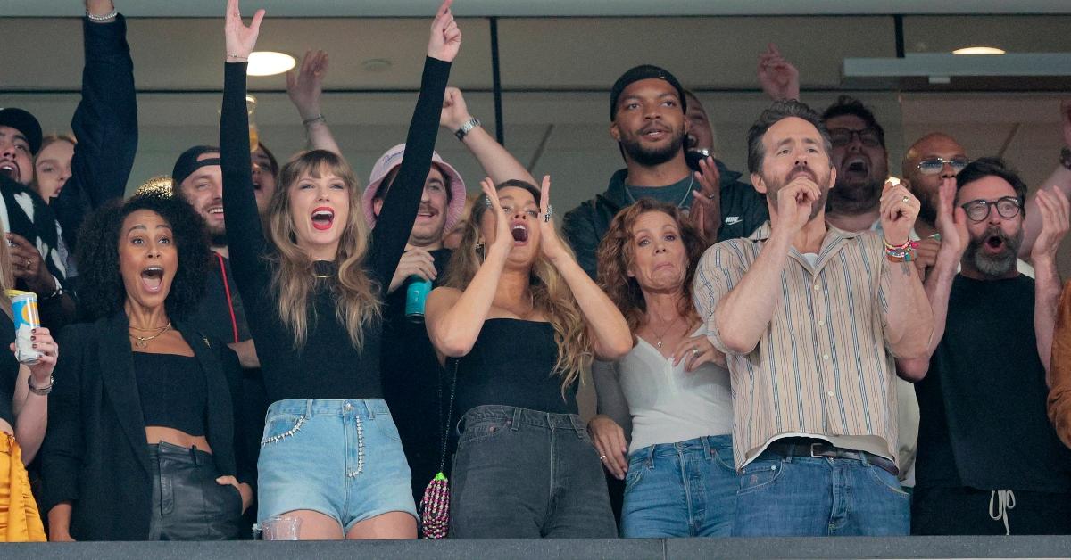 Taylor Swift, Blake Lively, and Ryan Reynolds at a Chiefs game.