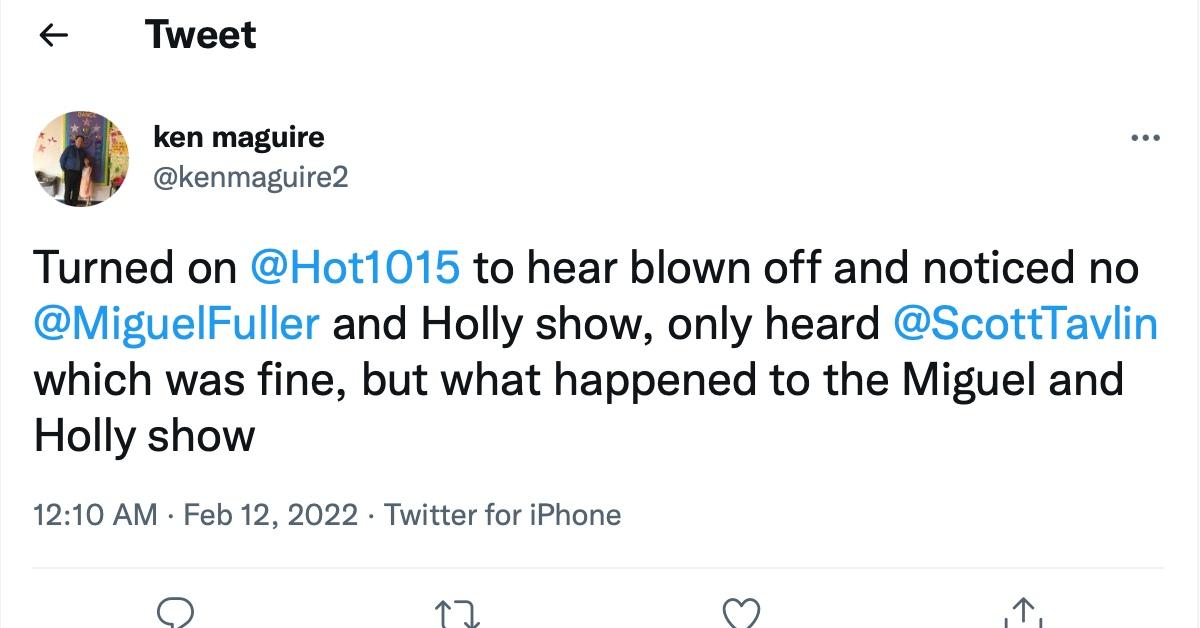 A tweet enquiring about the future of 'The Miguel & Holly Show'