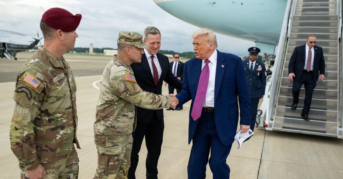 Trump shaking hands with soldiers at Ft. Bragg.
