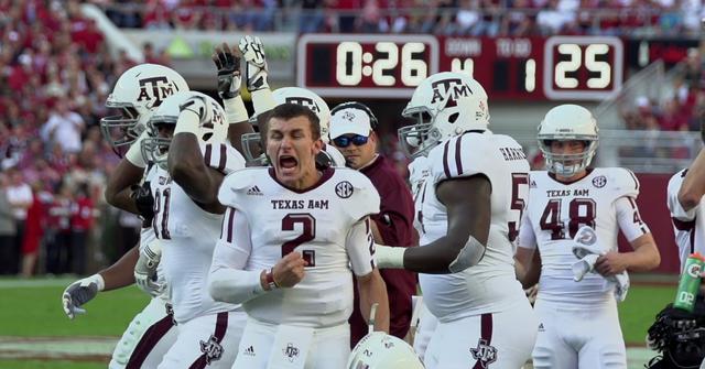 Johnny Manziel celebrating as the quarterback of Texas A&M.