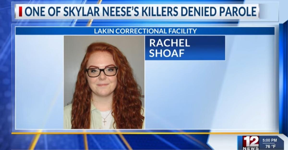 WBOY 12 News reported that Rachel Shoaf was denied parole for the murder of Skylar Neese.