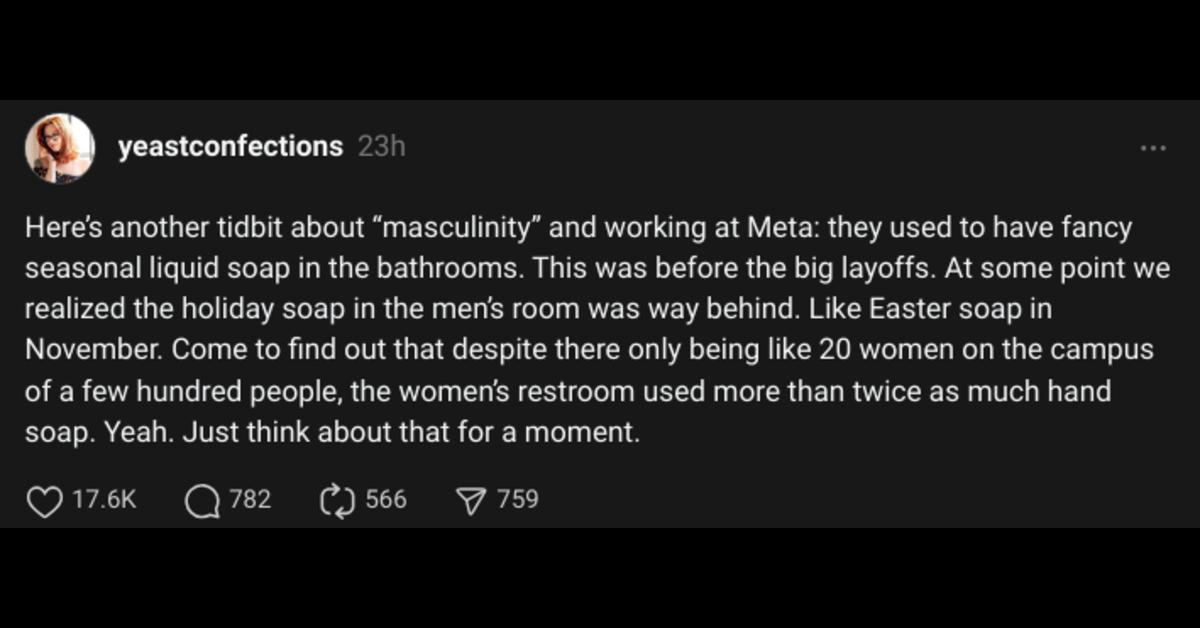 Woman Claims Men Who Work at Meta Don’t Wash Their Hands