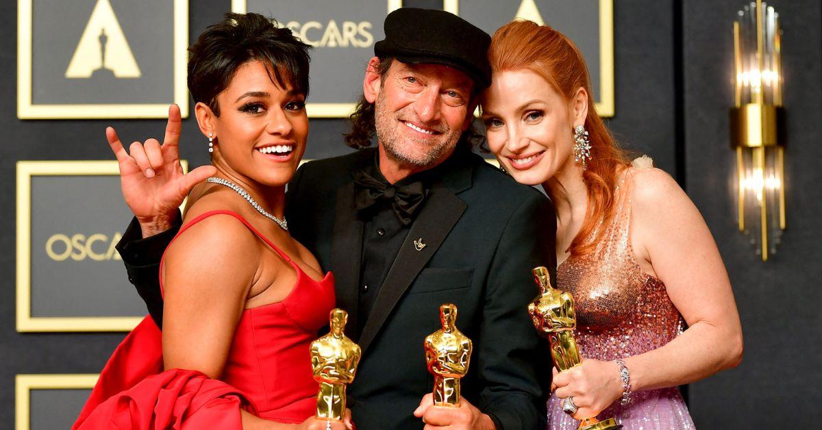 Ariana DeBose, Troy Kotsur, and Jessica Chastain at the 2022 Academy Awards.