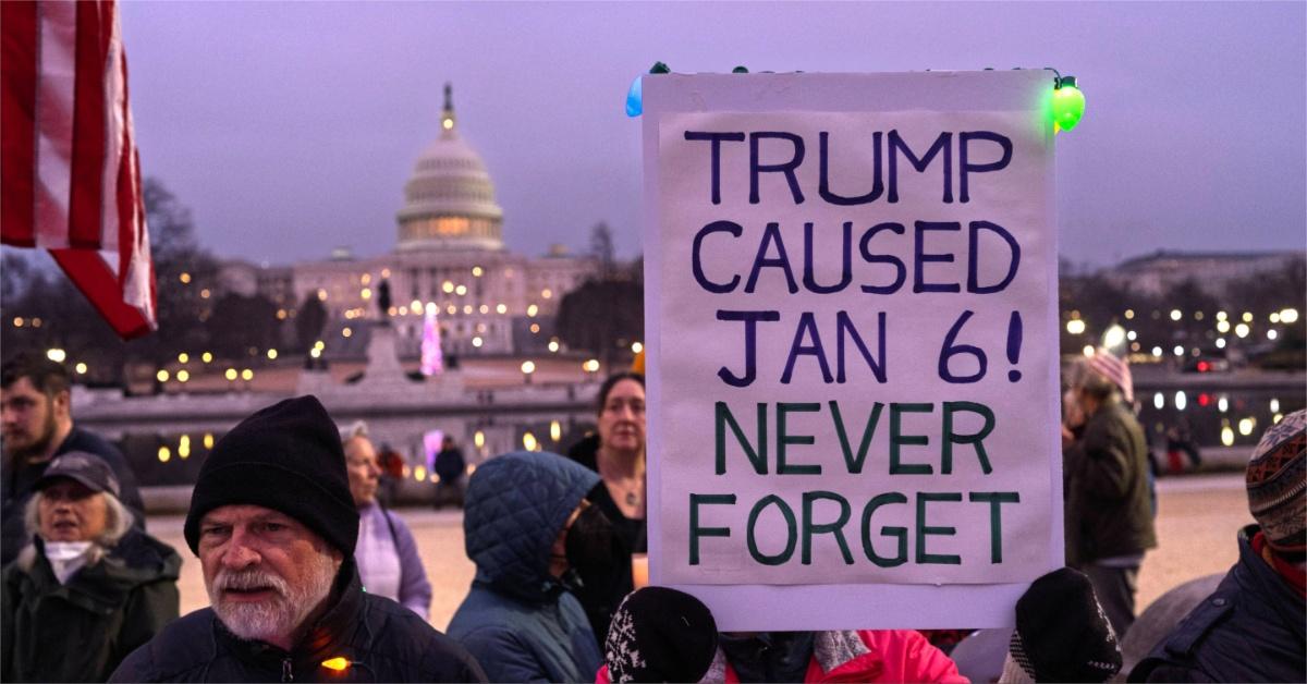 People protest against twice-impeached President Donald Trump at the U.S. Capital Building in Washington, D.C.