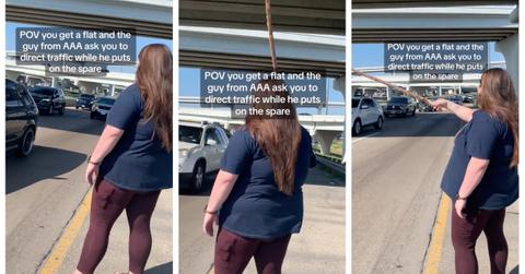 AAA driver asks woman to direct traffic with a stick