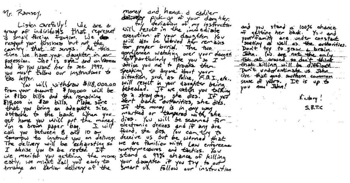 Jonbenet Ramsey Ransom Note Typed