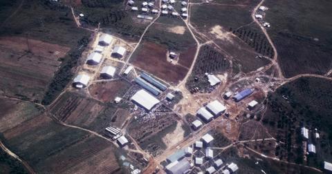 Aerial photograph of the site of what would later be known as the Jonestown Massacre