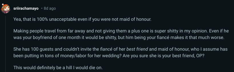 maid of honor fiance not invited to wedding