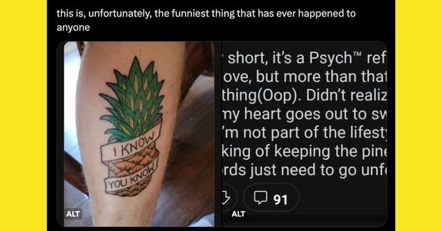 A man got a pineapple tattoo and didn't know that it's a sign for swingers