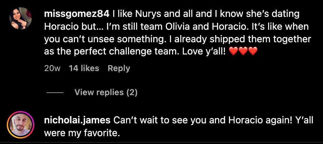 Comments on Olivia's Kaiser's Instagram post about returning to 'The Challenge' for Season 39