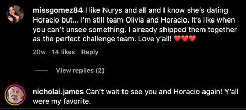 Comments on Olivia's Kaiser's Instagram post about returning to 'The Challenge' for Season 39