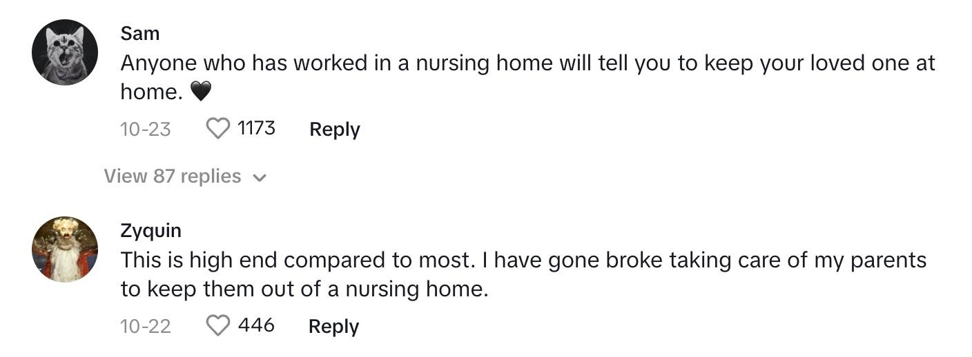 Commenters say that families should try to keep their elderly members out of nursing homes