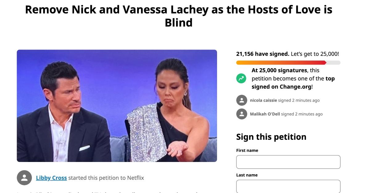 An official 'Love Is Blind' petition to remove The Lachey's as hosts