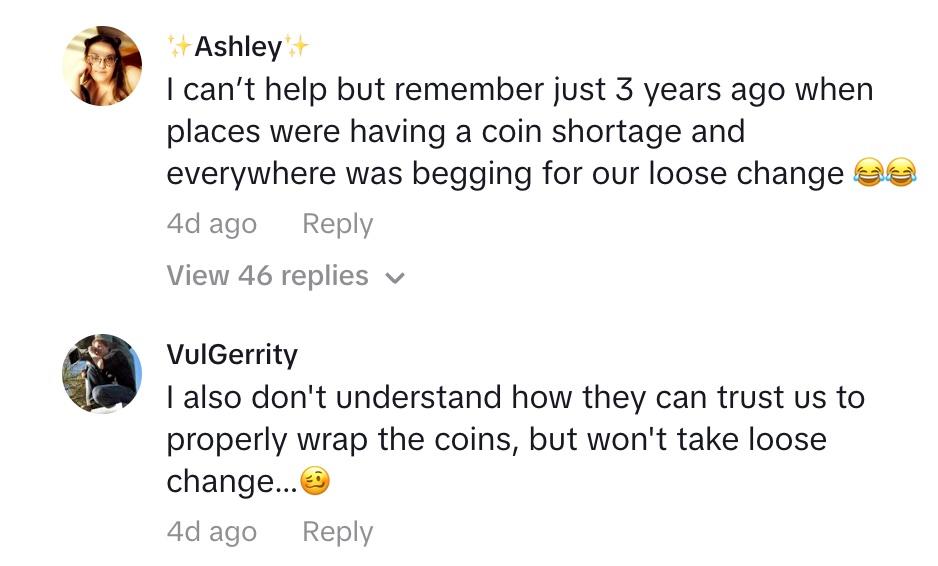 tiktok comment about banks not accepting coins