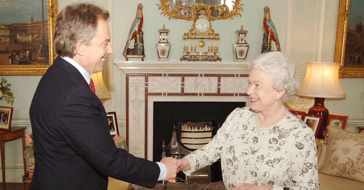 The Queen Elizabeth II receives Prime Minister Tony Blair Friday May 6, 2005, at Buckingham Palace after the Labour Party won a historic third term in office. 