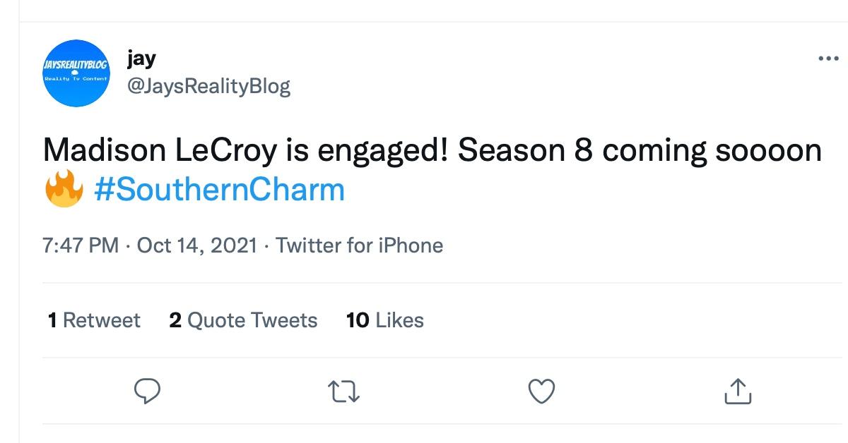 Tweet about Madison LeCroy's engagement