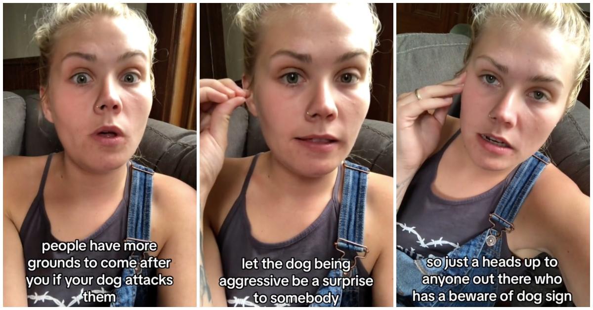 A woman explains why "Beware of Dog" signs can make pet owners liable.