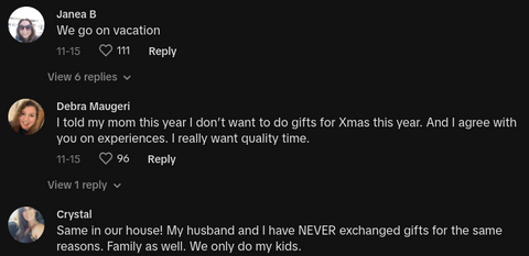 womans family no holiday gifts