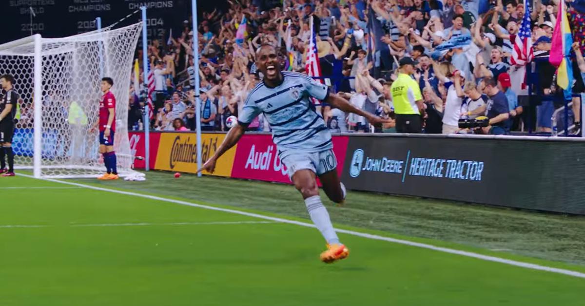 Gadi Kinda celebrates after scoring a goal during his time with Sporting KC.