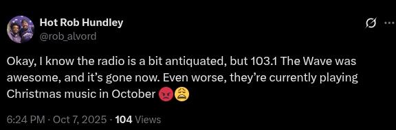 X post about 103.1 The Wave changing.