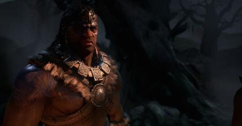 A barbarian from Diablo IV on a black background.