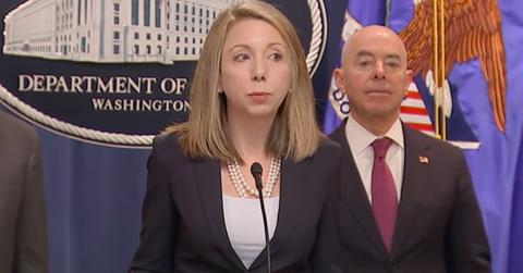 Jessica Aber at a press conference