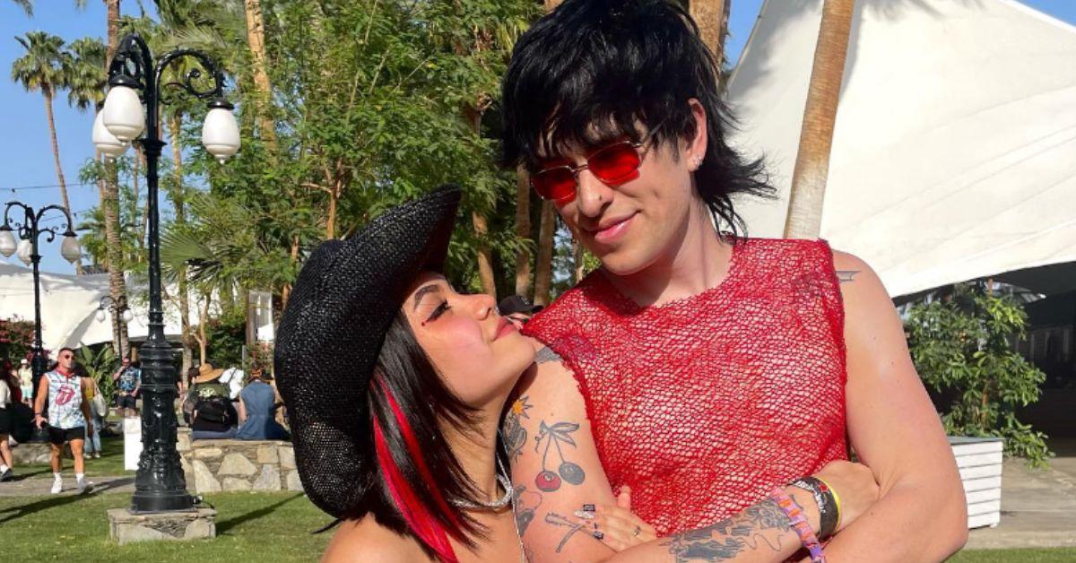 Jake Webber and Tara Yummy match in red and black outfits at Coachella