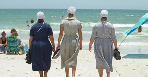 Rosanna Miller, Ada Byler and Maureen Byler on the beach.