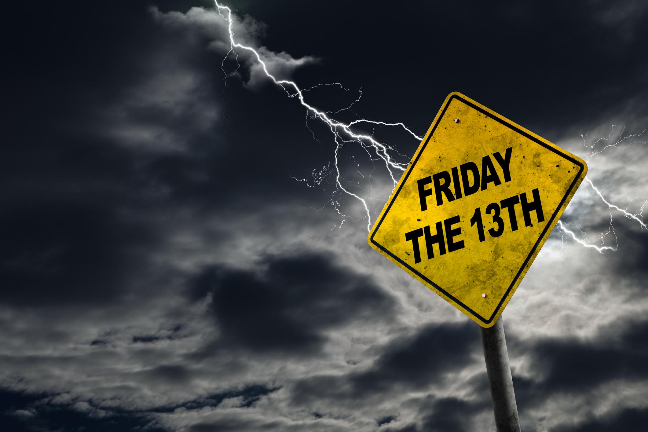 Friday the 13th sign being struck by lightening
