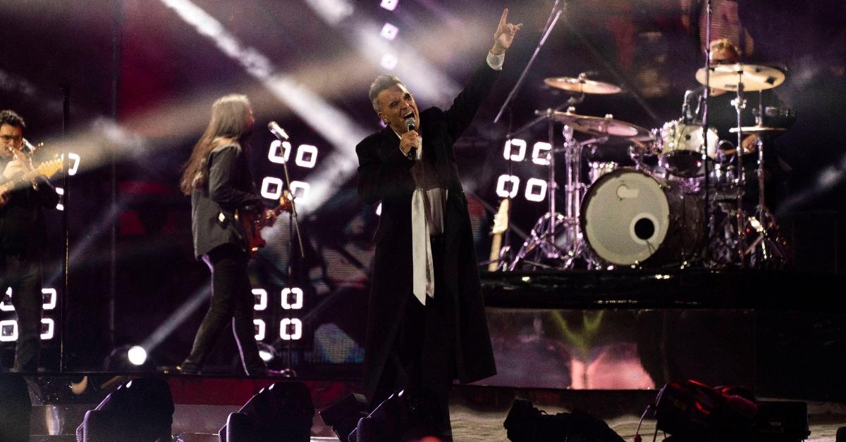 Robbie Williams performs at the X Factor last episode in Naples, Italy