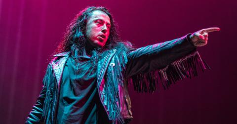 Ronnie Radke of Falling in Reverse performs on stage at North Island Credit Union Amphitheatre on October 07, 2023 in Chula Vista, Calif.