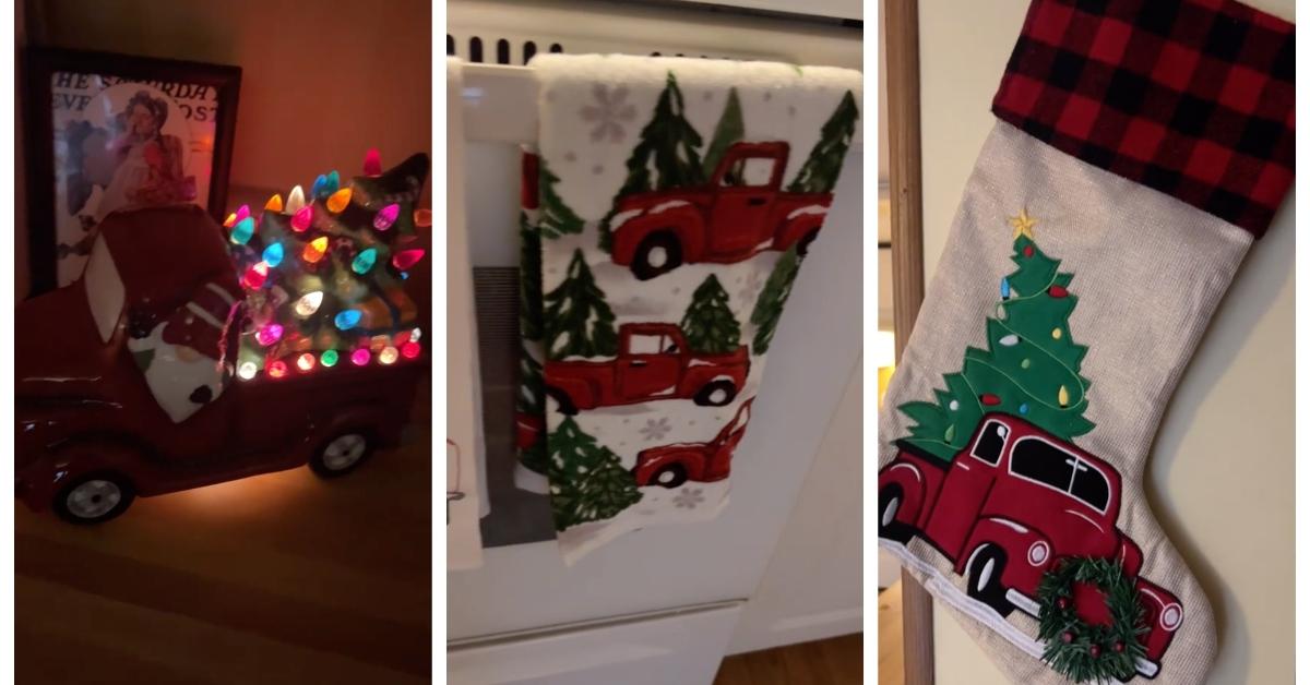 Little red truck hauling Christmas tree TikTok