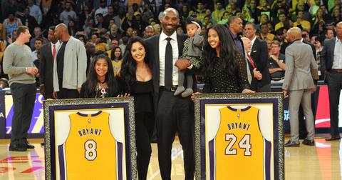 Kobe Bryant with his family at his jersey dedication.