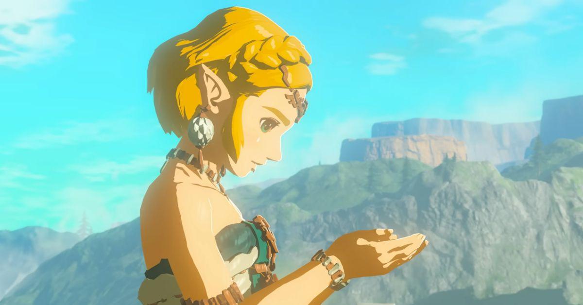 Zelda looking downward in Tears of the Kingdom.