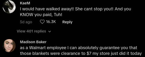 Walmart Worker Tries to Stop Mom from Buying Clearance Items