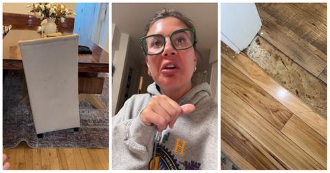 A woman points out all the house projects her husband hasn't finished.