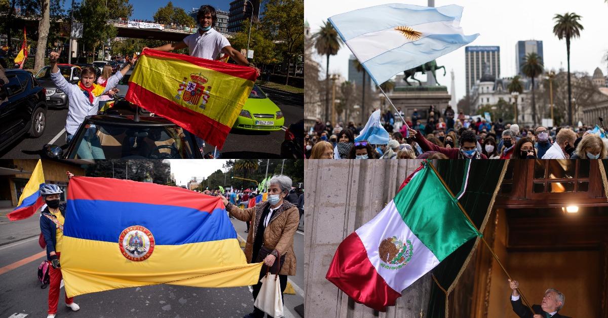 Flags of Spain, Argentina, Columbia, and Mexico