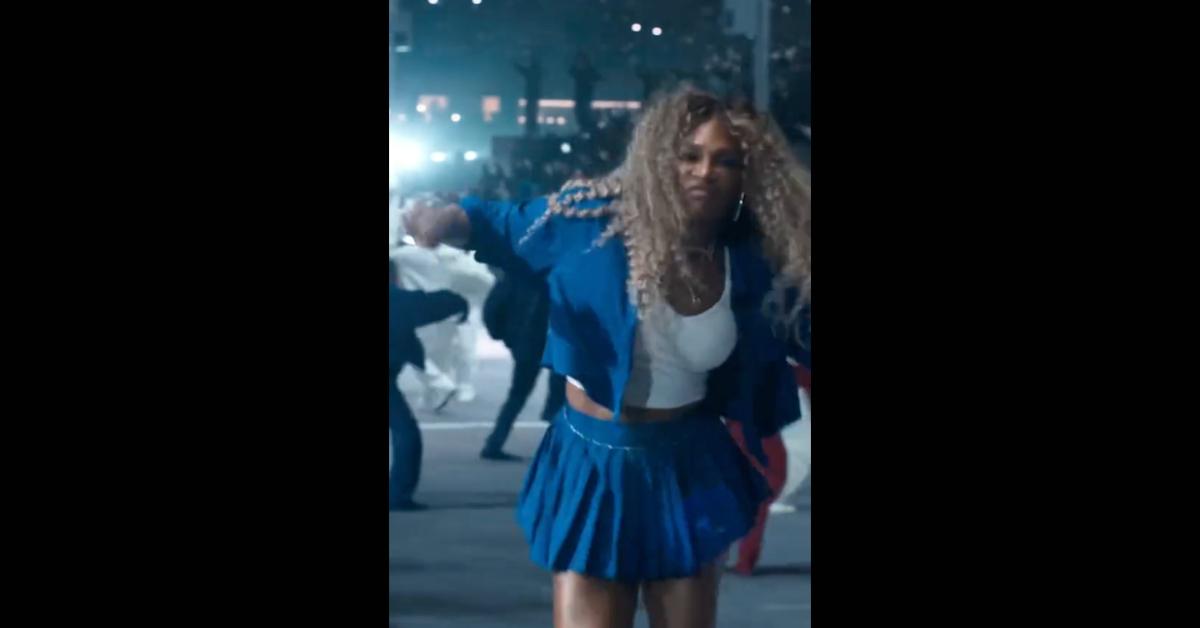 Serena Williams crip walking during the Kendrick's "Not Like Us" song at Super Bowl LIX.